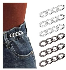 LunarCharm 6 Pezzi Clip Regolabili per Cintura dei Pantaloni, pratici restringitori di Vita per stringere i Pantaloni, Ideali per Bottoni Jeans Regolabili, Argento+Nero