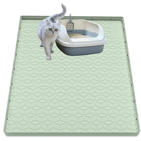 Jacooxi Cat Litter Mat, Silicone Large Cat Mat for Litter Box - 34x22 in, Waterproof & Non-Slip, Durable & Easy Clean, Green