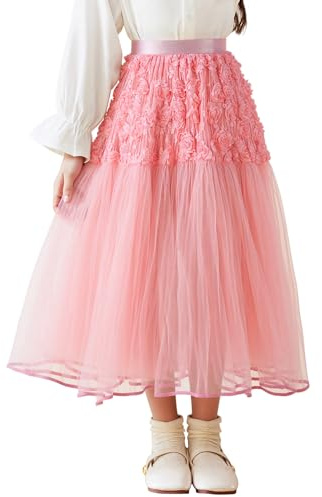 NEAWEALY Tüllrock Mädchen Midi Tütü Rock Karneval Kostüm Elastische Hohe Taille Ballettrock Petticoat Sommerrock Pink 10-11 Jahre