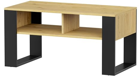 HOGAR24 ES - Mesa de Centro Moderna con Almacenaje, Color Negro y Madera, Resistente y Fácil de Montar. Medidas: 90x45 cm