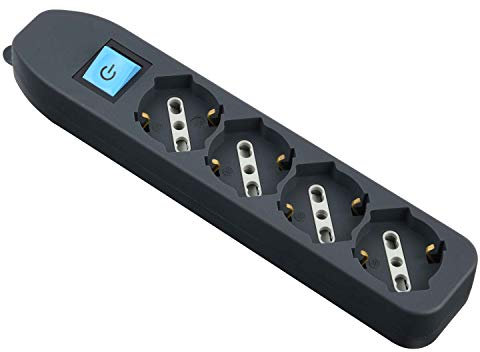 Electraline 82073 Multipresa Senza Cavo, 4 Prese Universali, Nero