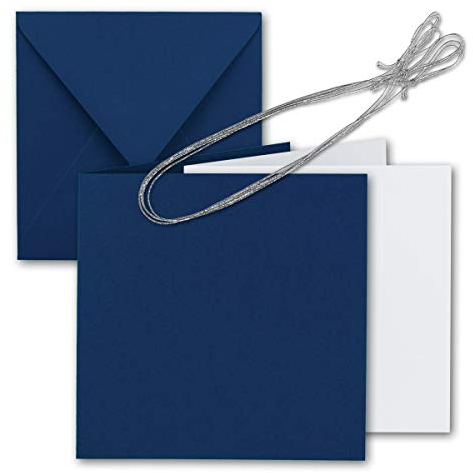 50x Quadratisches Faltkarten Set 15 x 15 cm - mit Briefumschlägen & Einlegeblätter & Schmuckband - Nacht-Blau - für Einladungskarten, Hochzeit, Weihnachten - von GUSTAV NEUSER