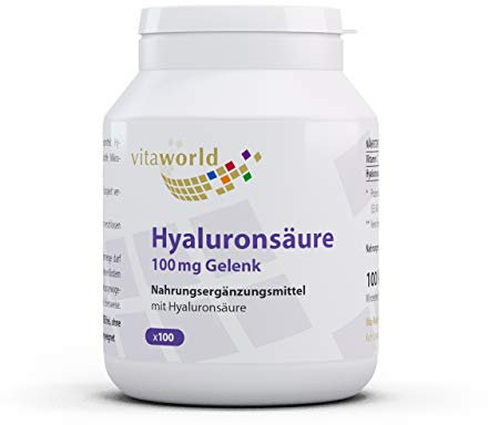 Vita World Pack di 3 Acido ialuronico 100mg articolazioni 3 x 100 Capsule Made in Germany
