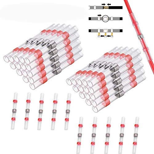 CTRICALVER juntas de alambre soldadas y selladas, 40 juntas a tope termocontraíbles a prueba de agua, terminales de cable, juntas a tope con aislamiento marino (rojo)