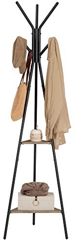 VASAGLE Industrial Style Coat Rack with 2 Shelves for Clothes, Hats, Bags, Grey and Black RCR016B02