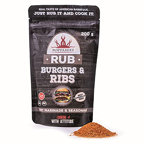 Poppamies Burger's & Ribs BBQ Rub - 100% natürliches BBQ-Gewürz - Trockene Marinade & perfektes Gewürz für Rind- Bestes Barbecue -Große Packung (200g)