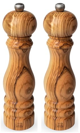 Dekomiro Peugeot Paris Set Olivenholz 22 cm Pfeffermühle und Salzmühle mit 100 gr. Salz Geschenkverpackung (22 cm)