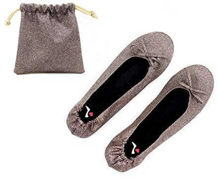 Women's Roll Up Shoes with Carry Bag for Weddings, Nights Out and Races (Pink Glitter, Numeric_5)