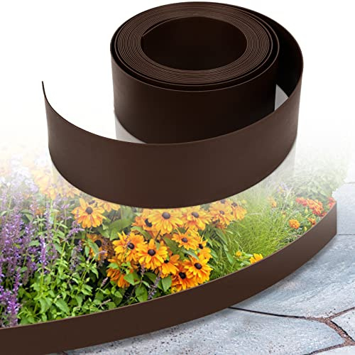 Joparri Bordo per prato in plastica marrone, lunghezza 25 m, altezza 10 cm, bordo per aiuole, bordo prato, pietra per pavimentazione, sentieri da giardino