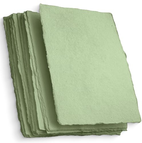 Wanderings A4 Handgeschöpftes Papier mit Büttenrand – 21 x 30 cm, 150 GSM, 50 Blatt Grün strukturiertes Papier – Ideal für leichte Aquarelle, Zeichnungen, Schreiben, Drucken & Mixed Media, Menüs