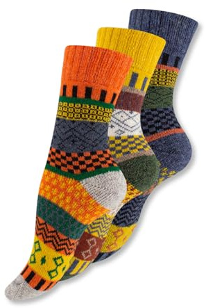 Wonky Line Lot de 3 Chaussettes en Laine Nordic Thermiques Rembourrées Femme Homme – Chaussettes Hiver Chaudes Douces Respirantes Motif Scandinave – Cadeau Noël - Mix-2-39-42