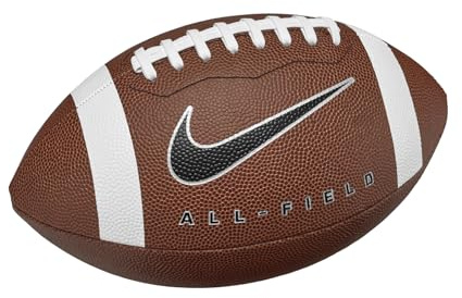 NIKE All Field 4.0 American Football – Training Football for Grass & Artificial Turf – Durable Grip Football – Delivered Deflated, Dk Field Brown/White/Metallic Silver/Black, 9