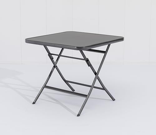 Gardissimo Hochwertiger Klapptisch Garda Anthrazit 80, mit Sicherheitsarretierung, Riffleglas und einfachem Klappmechanismus, 80 x 80 cm