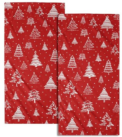 Weihnachtsbaum-Bad-Handtücher, 71 x 35 cm, orange-rot, Weihnachts-Fingerspitzen-Handtücher, Winterbäume, Küchentücher, dekoratives Set, Urlaub, saugfähig, Fingerspitzen-Handtuch, weiche