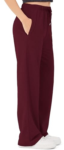 ROSS CAMP Pantalones de chándal para mujer, de algodón, largos, de entrenamiento, pantalones de correr, cómodos, pantalones de chándal de pierna ancha con cintura elástica, pantalones de yoga, burdeos