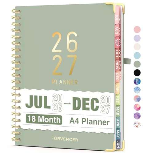 Jul 2026 - Dec 2027 Planner, Forvencer 18 Month Academic Planner 2026-2027, 8.5 x 11, Calendar Planner Weekly and Monthly, Daily Agenda Book, College School Supplies for Student Teacher, A4, Green