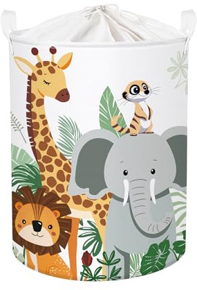 HUUMONSS Grande Cesta Ropa Sucia Bebe Animales Tropicales para Chico Chica Jirafa Elefante Plegable Cestos Almacenaje Ropa Juguetes para Habitación Infantil Dormitorio, León, 63L