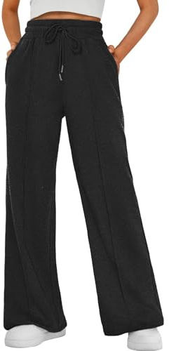 CheChury Pantaloni Tuta Larghi Donna Pantaloni Gamba Dritta Larga Palazzo Lounge Lunghi Eleganti Pantaloni A Vita Alta Elastico Tasche Fitness Casual Tasche Tuta da Jogging con Coulisse