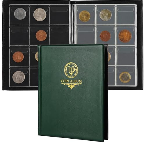 120 Pockets Coin Album - 10 Pages,45x43 mm Grid Holder,Green