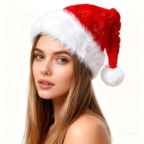Yanmucy Christmas Hat for Adult Double-layer Sequined Santa Hat Unisex Snowflake Xmas Hat for Santa Costume Fancy Dress (Snowflake Red)