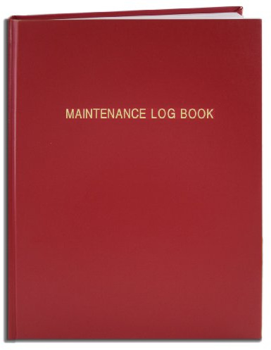 BookFactory Maintenance Log Book - 120 Pages, 8'' x 10'', Red Imitation Leather Cover, Section Sewn Hardbound (Made in USA)
