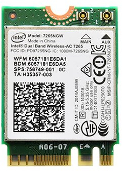 Intel Dual Band Wireless-AC 7265 802.11ac, Dual Band, 2x2 Wi-Fi + Bluetooth 4.0 - (7265NGW)