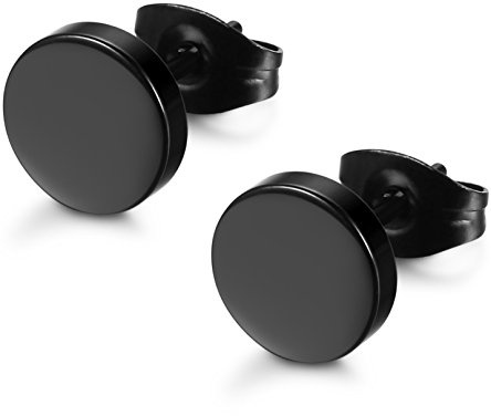 FIBO STEEL 316L Surgical Steel Hypoallergenic Black Stud Earrings for Men Women, Round Waterproof Cartilage & Lobe Jewelry, Comfortable Everyday Fashion Accessory, 5mm