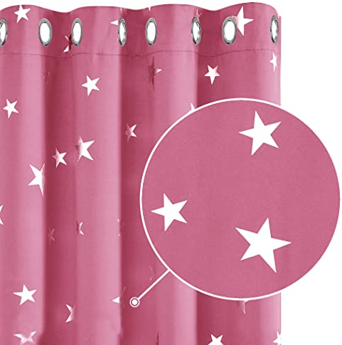 Deconovo Star Blackout Curtains Pink Kids Stars Foil Printed Thermal Insulated Eyelet Blackout Curtains for Nursery 46 x 54 Inch 1 Pair