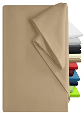 npluseins Bettlaken 240x275cm â€“ Leintuch Gummizug â€“ Tuch ist ideal für Terrasse Reisen Camping und Tischtuch - Wohnmobil Laken - Betttuch Gummizug â€“ 100% Baumwolle, ca. 240 x 275 cm, Sand