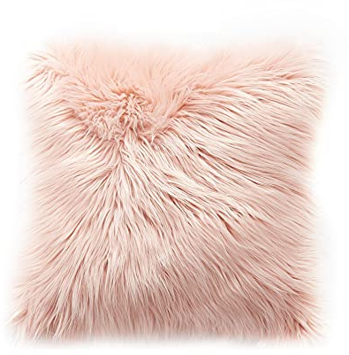 Teppich Wölkchen Fellkissen Kissenbezug mit Füllung - Sofakissen, Couchkissen, Kuschelkissen, Dekokissen - Couch Stuhl Sofa Wohnzimmer Schlafzimmer deko modern waschbar - Rosa - 43x43cm