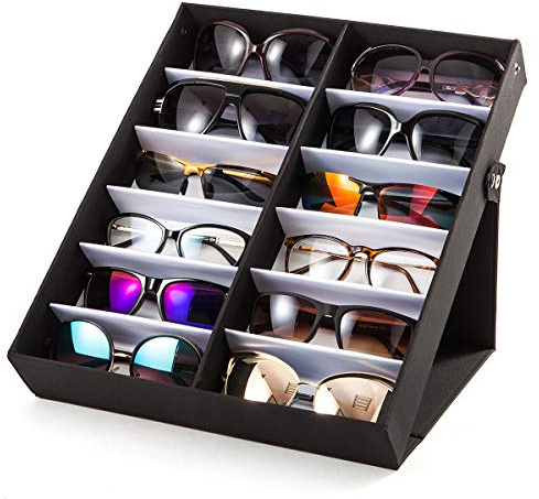 TRIUMPH VISION Sunglasses Organizer Storage Eyeglass Holder Multiple Glasses Case Box Eyewear Tray Display Stand Rack for Women Men 12 Slot