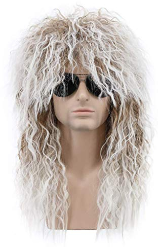 Perücke Herren 80er Jahre Vokuhila für Herren & Damen Fasching Karneval Perücken Blond Locken Hippie Rocker 70er Jahre Heavy Metal Kostüm Mullet Mottoparty Halloween Perücke DE058