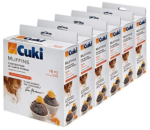 Cuki Contenitori in Carta Forno Antiaderenti Muffins - Ø7,9 X H3,5 Cm - 4 Vassoi da 4 Contenitori - 6 Confezioni da 16 Pezzi