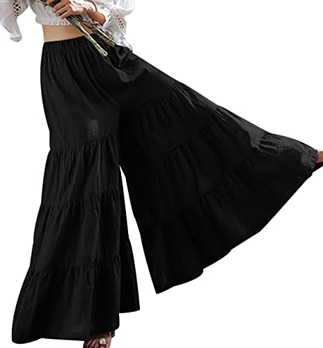 OADOBKICE Harems Hose Für Damen Baggy Hose Für Damen Straight Leg Pant Elegante Hose Stitching Cake Hakamahose Damen Hosen Plus Größen Hosen Lose Damen Hosen Schwarz Hosen Damen Pant Schwarz XXL