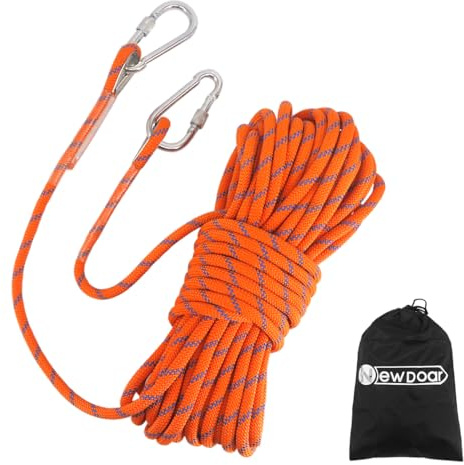 NewDoar Corda da arrampicata statica da 18 kN, 10 mm, 10 m, 20 m, 30 m, 50 m, attrezzatura per arrampicata su ghiaccio, corda di salvataggio antincendio, arancione, 50 m