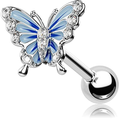 OUFER 16G Piercing Helix Ohrring Chirurgenstahl Conch Piercing Ring Ohr Tragus Stud Blauer Schmetterling Ohrringe Silber Blue Butterfly Ohrpiercing Knorpel Frauen Schmuck Unisex