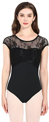 Lanbodance Women Short Sleeve Ballet Leotards for Adult Dance Gymnastics Bodysuit