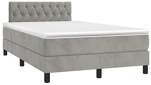 vidaXL Ramsäng med madrass ljusgrå 120x200 cm sammet, dubbelsäng, säng, säng ram, dubbelsängar, sängar, säng ramar, stoppad säng, stoppade sängar