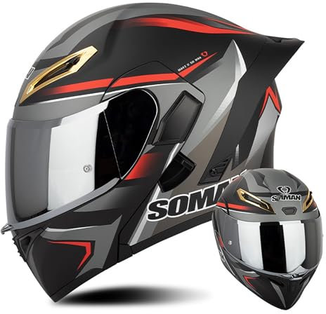 Kcolic Casque De Moto Modulaire Intégré Rabattable Intégral Ouvrable avec Casques À Double Visière pour Femmes Ou Hommes Casque De Scooter Jet Modulable Casque Modulaire Certification ECE H,L=59-60CM