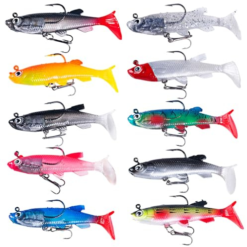 UTMACH 10 stycken mjukbeten Fiskedrag Gummifisk med jigghuvud Fiskedrag Set Fiskebete Rovdjur Fiskedrag Konstgjord bete Mjukt bete för gäddfiske,Abborrbete,Wobbler för havsöring