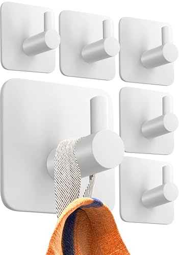 4smile Ganci Adesivi, 6 pezzi Appendi Accappatoio Bagno, Acciaio inox, Porta Asciugamani Autoadesivo, Bianco
