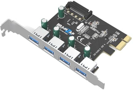 BRAINZAP PCI-Express 3.0 x1 4-Port USB 3.2 Gen1 / USB 3.0 Adapter Karte Erweiterungskarte PCI-E PCIe PC VIA VL805