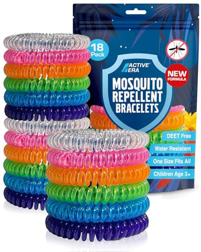 Active Era Lot de 18 bracelets anti-moustiques pour enfants et adultes - Protection naturelle contre les moustiques - Imperméables - 10 jours de protection - 100 % sans DEET - Multicolore