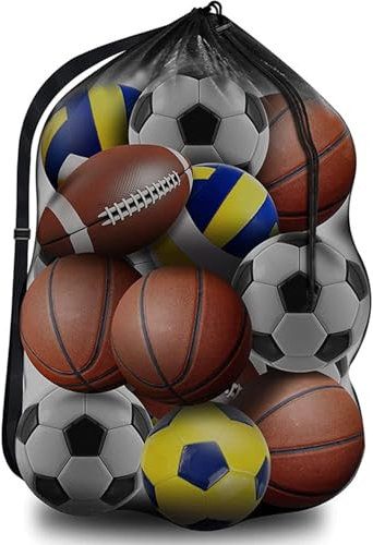 CANCYCC Extra Groß Fußball Ballnetz für 10-15 Bälle, 30” x 40”/ 75 x 100 cm Große Tasche Ballsack mit Kordelzug und Schultergurt Ballnetz Mehrzweck für Fußball Basketball Handball Volleyball