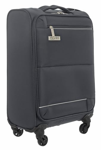 Hodge and Hodge H&H 20'' Ultra Lightweight Soft Shell Trolley Case Grey Cabin Suitcase with 360 Spinner Wheels, Telescopic Handle, Lockable Zip, Front Pocket and Durable 420D Polyester