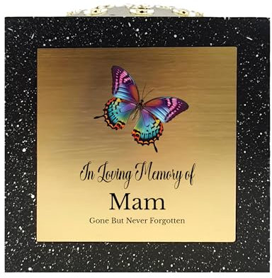 In Loving Memory Of Memorial Rose Bowl Grave Marker Flower Pot Vase With Butterfly Design Mum Dad Gran & Lots More Black/Gold (UV PRINTED) (Mam)