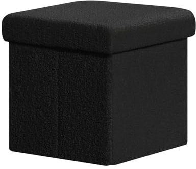 PINPLUS Faltbarer Sitzwürfel mit Stauraum, Bouclé Hocker in Würfelform als Aufbewahrungsbox & Fußhocker, Für Wohnzimmer, Schlafzimmer & Flur, 30x30x30cm, Schwarz