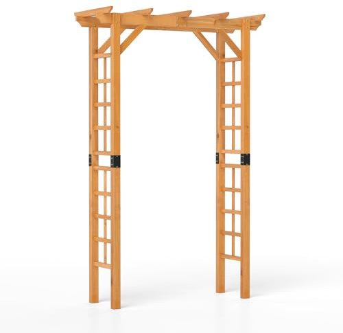TANGZON Solid Wood Garden Arch, 215 cm/229 cm Outdoor Pergola Arbour with Hanging Roof & Side Trellises, Decorative Wedding Party Archway for Patio Yard Lawn (Flat Hanging Roof, 140 x 60 x 215cm)