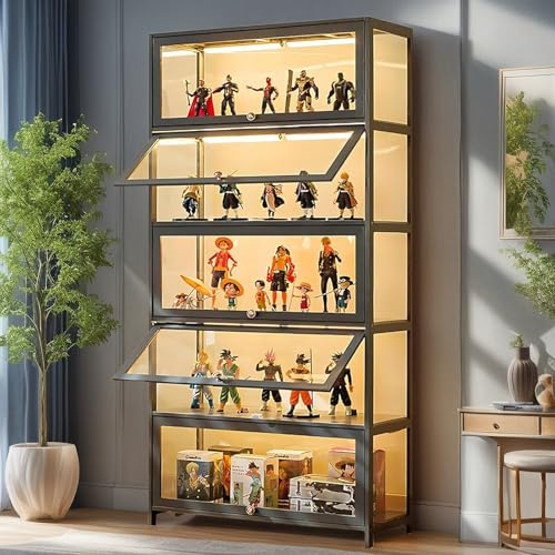 Scribora Vitrina con puertas acrílicas, vitrina de vidrio para coleccionables y trofeos, estante de exhibición de 5 niveles, gabinete de almacenamiento para sala de estar, dormitorio, oficina (puerta