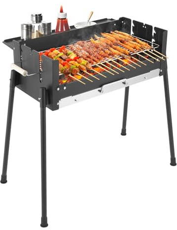 Barbecue pieghevole a carbonella, con regolazione in altezza a 3 posizioni, per giardino e esterni, a carbonella per spiedini di carne, barbecue e famiglia